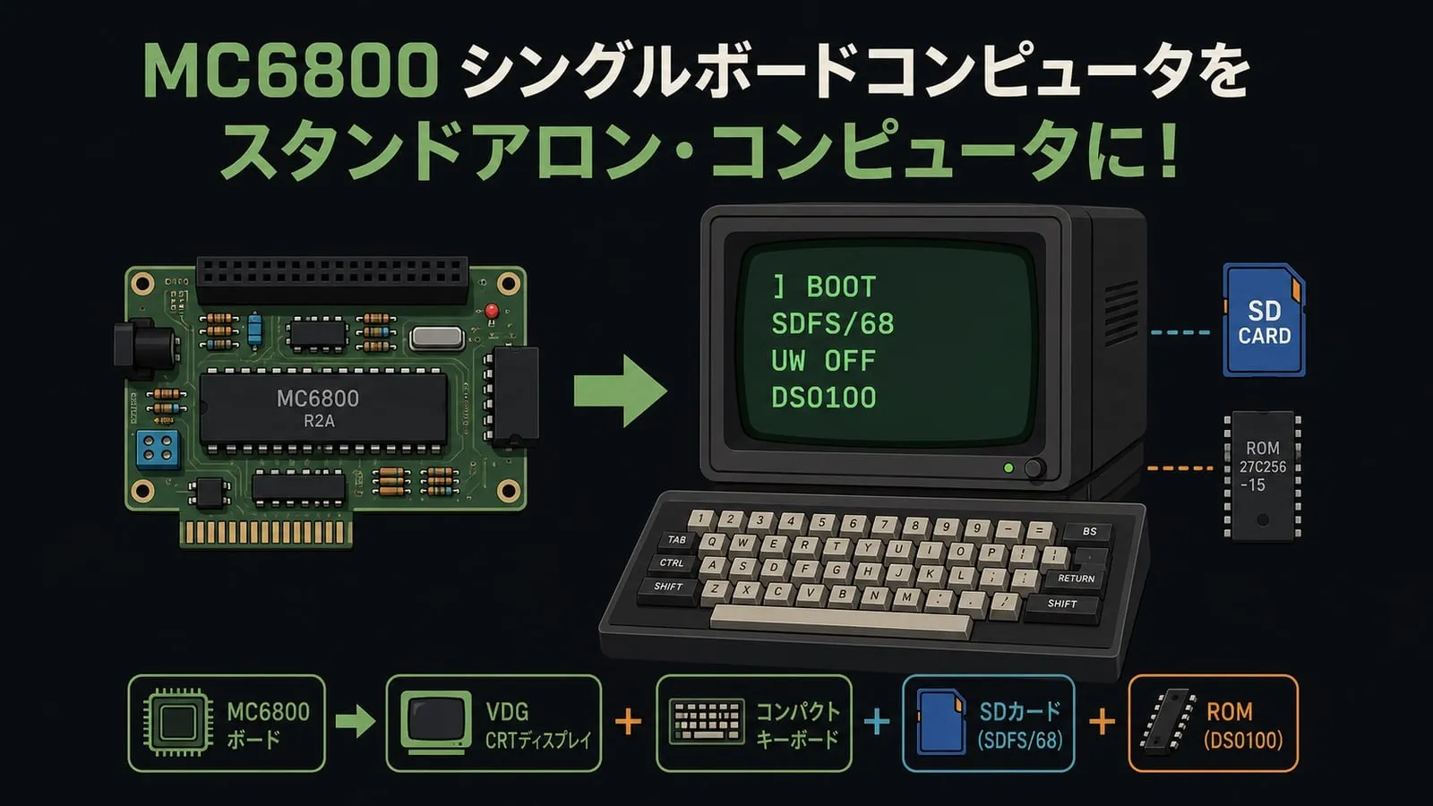 MC6800 SDFS/68を作る その7 ～VDGとキーボードでスタンドアロン機っぽくする～