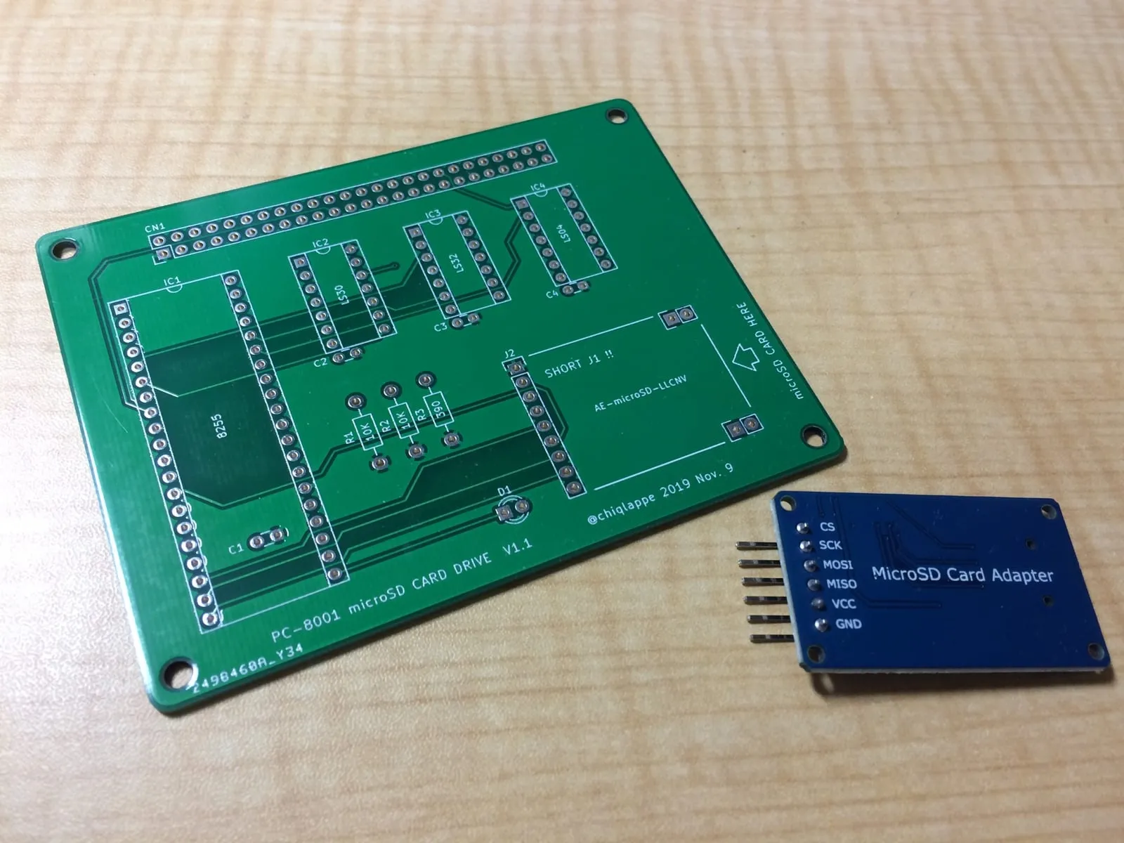 PC-8001 MicroSDボードにArduino用中華SDアダプタ